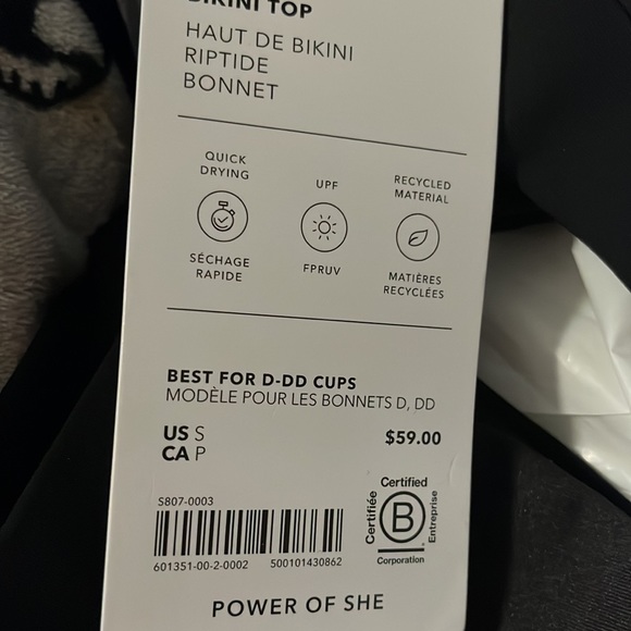 NWT-Athleta Black Riptide Bikini Top, Small D-DD - Picture 5 of 5